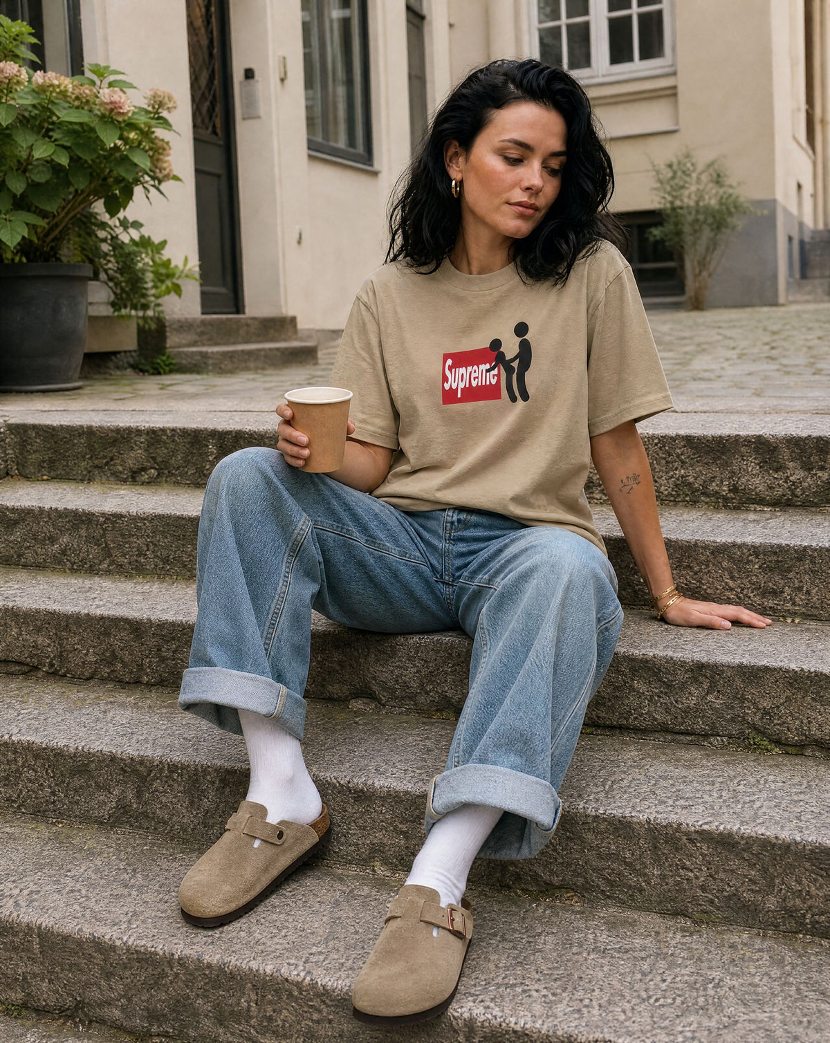 Birkenstock Boston Soft Footbed Suede Taupe - streetstyle i København