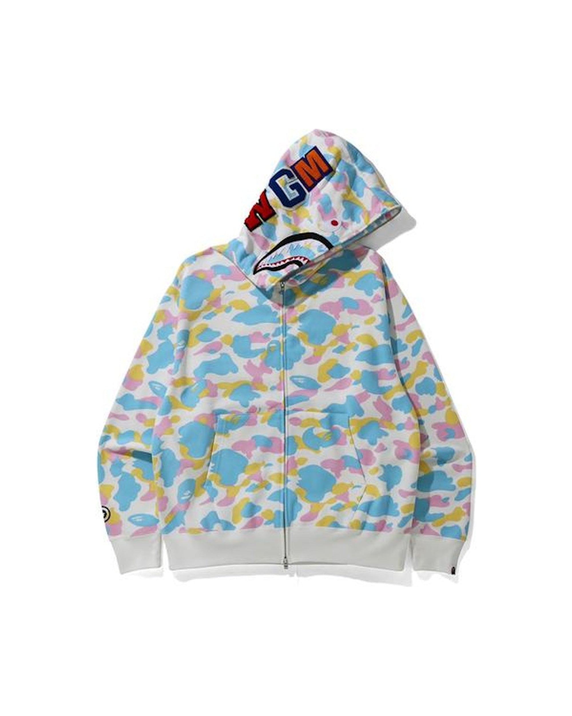 BAPE New Multi Camo Shark Relaxed Full Zip Hoodie White