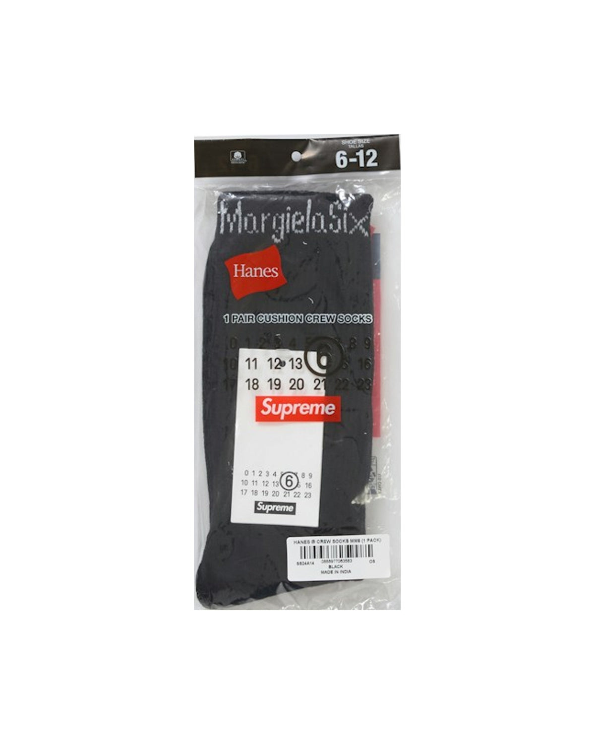 Supreme MM6 Maison Margiela Hanes Crew Socks (1 Pack) Black