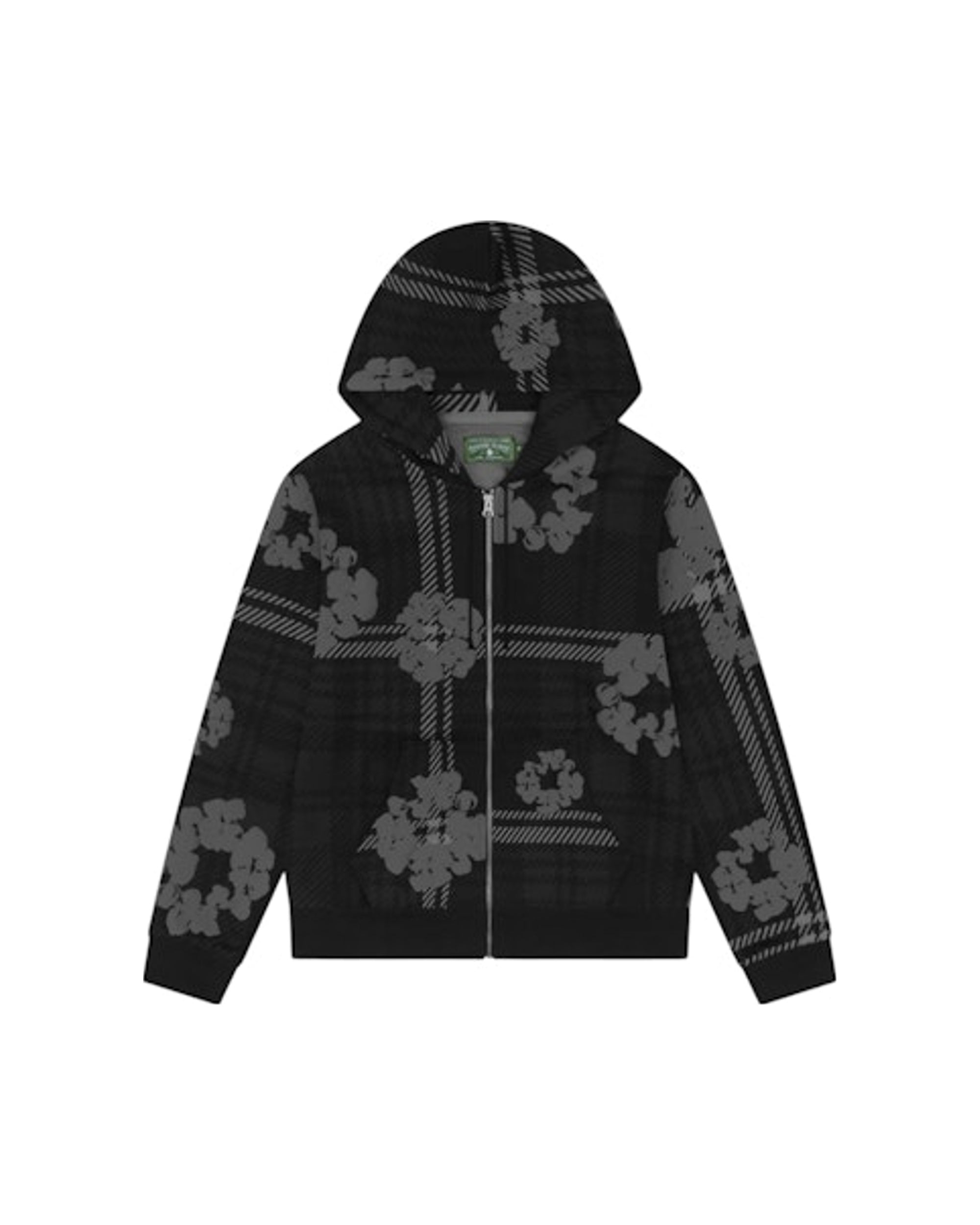 Denim Tears Plaid Cotton Wreath Zip Hoodie Black