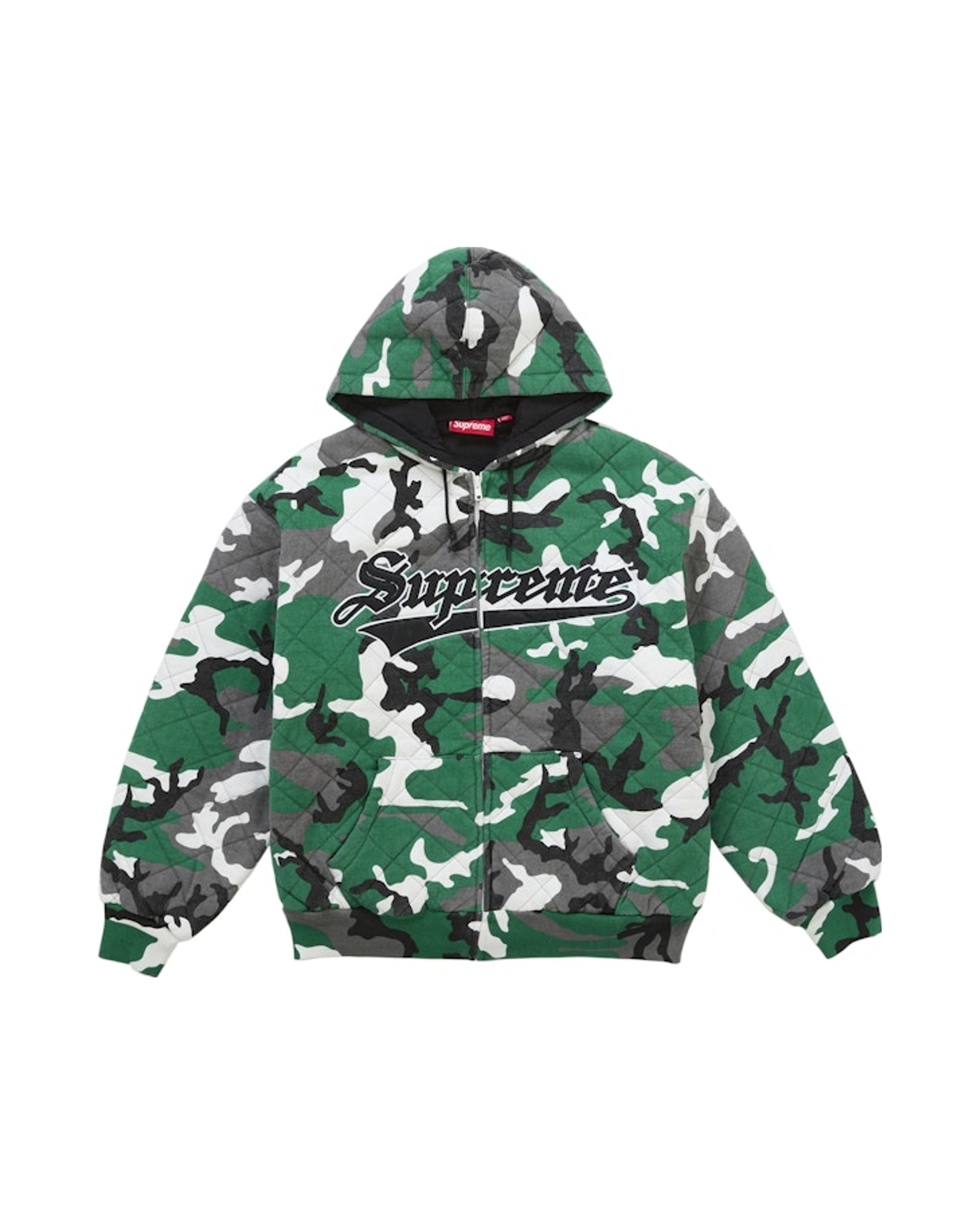 Supreme Quilted Zip Up Hooded Sweatshirt Green Camo
