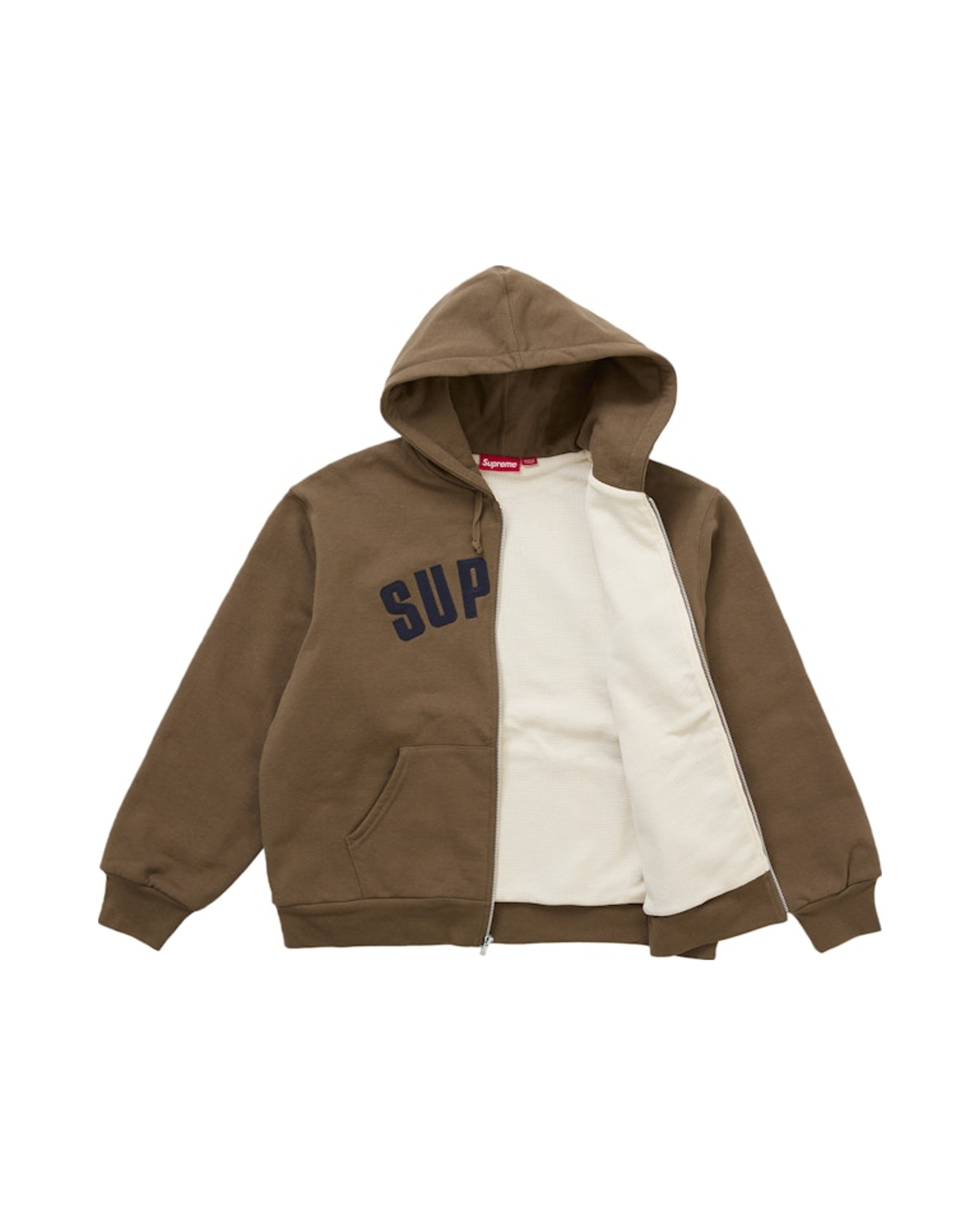 Supreme Arc Thermal Lined Zip Up Hooded Sweatshirt Brown