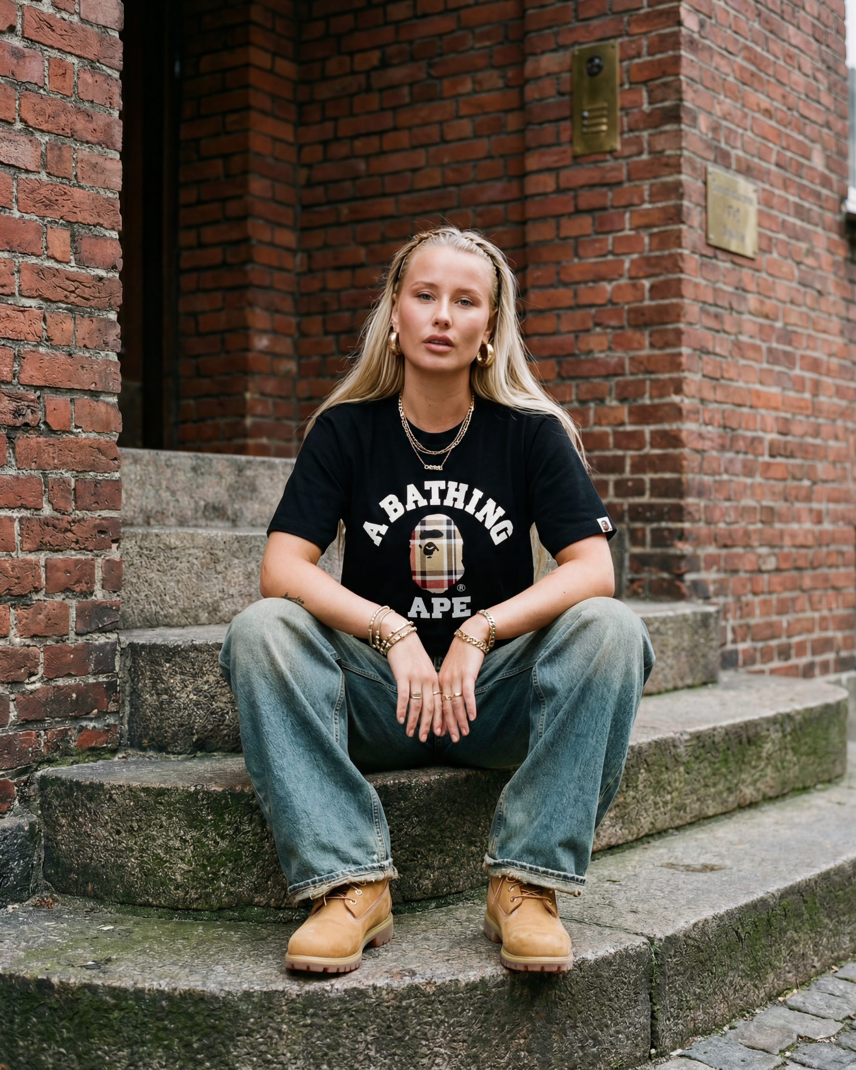 BAPE Check College Tee Black/Beige