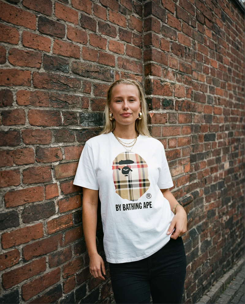 BAPE big head plaid t-shirt white