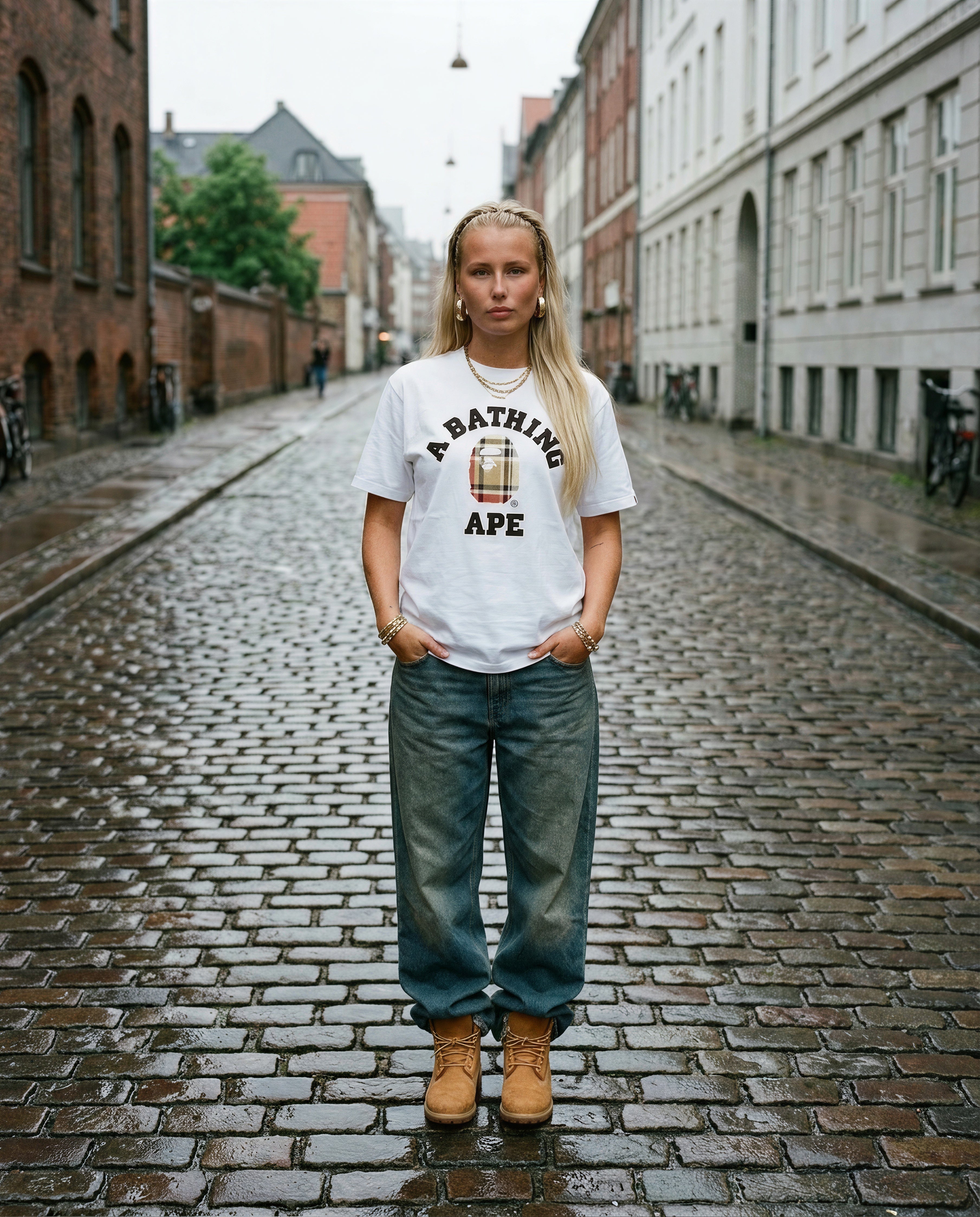 BAPE Check College Tee White/Beige