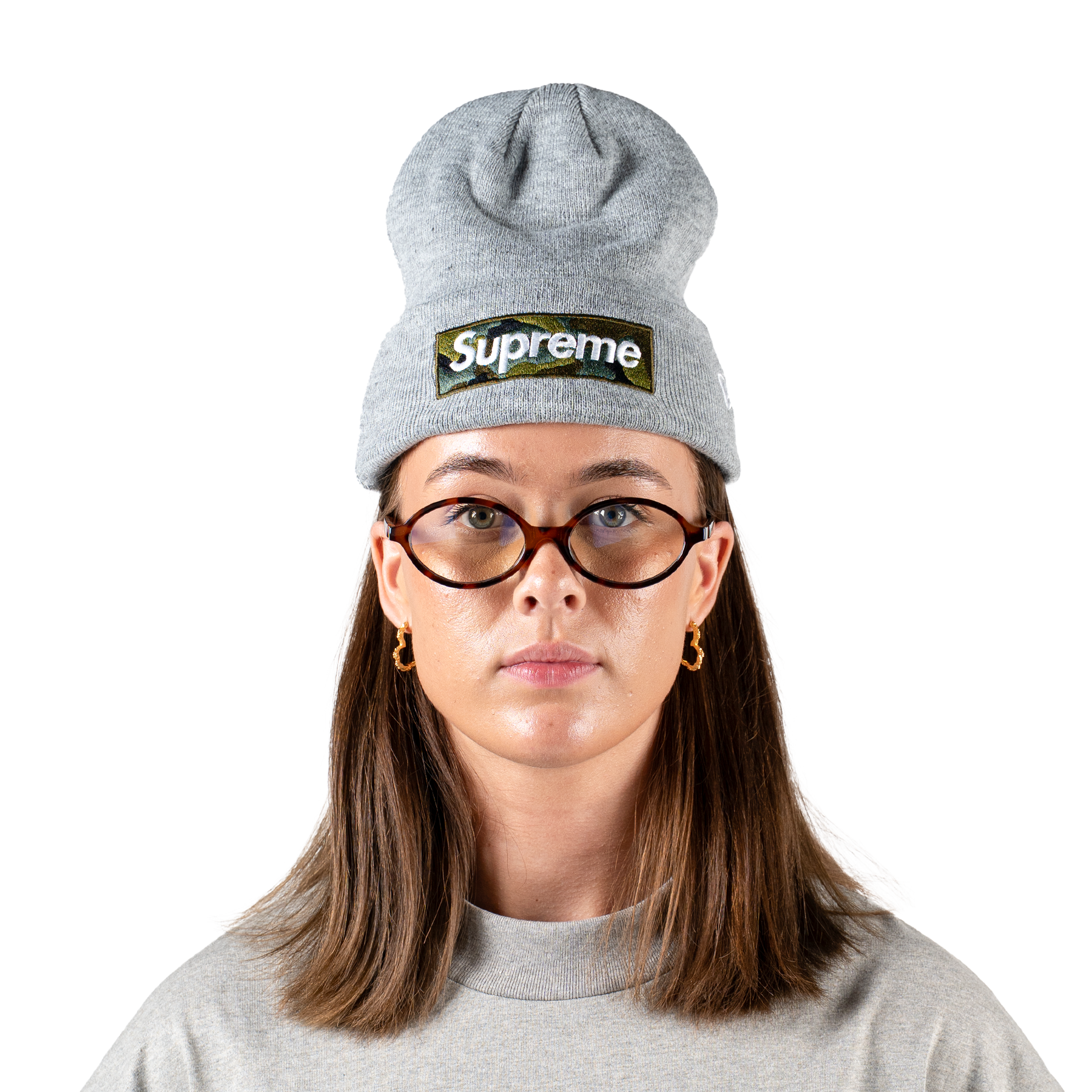 Supreme New Era Box Logo Beanie FW23 Camo Grey