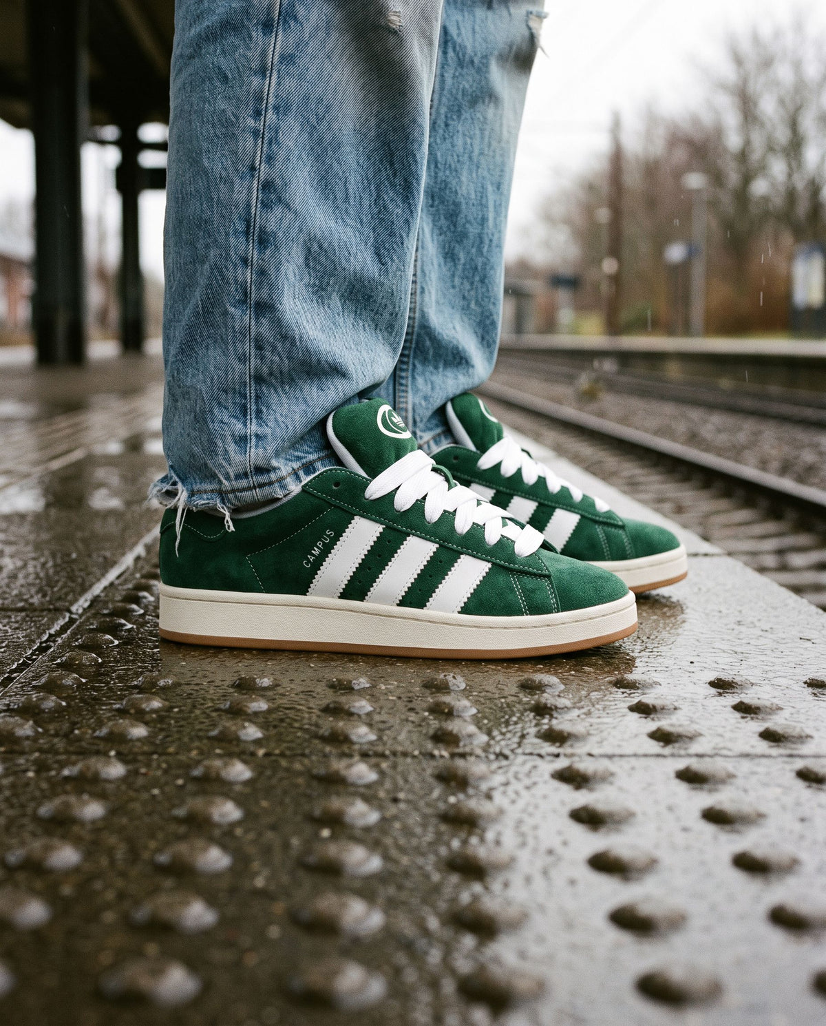 adidas Campus 00s Dark Green Cloud White - on-foot