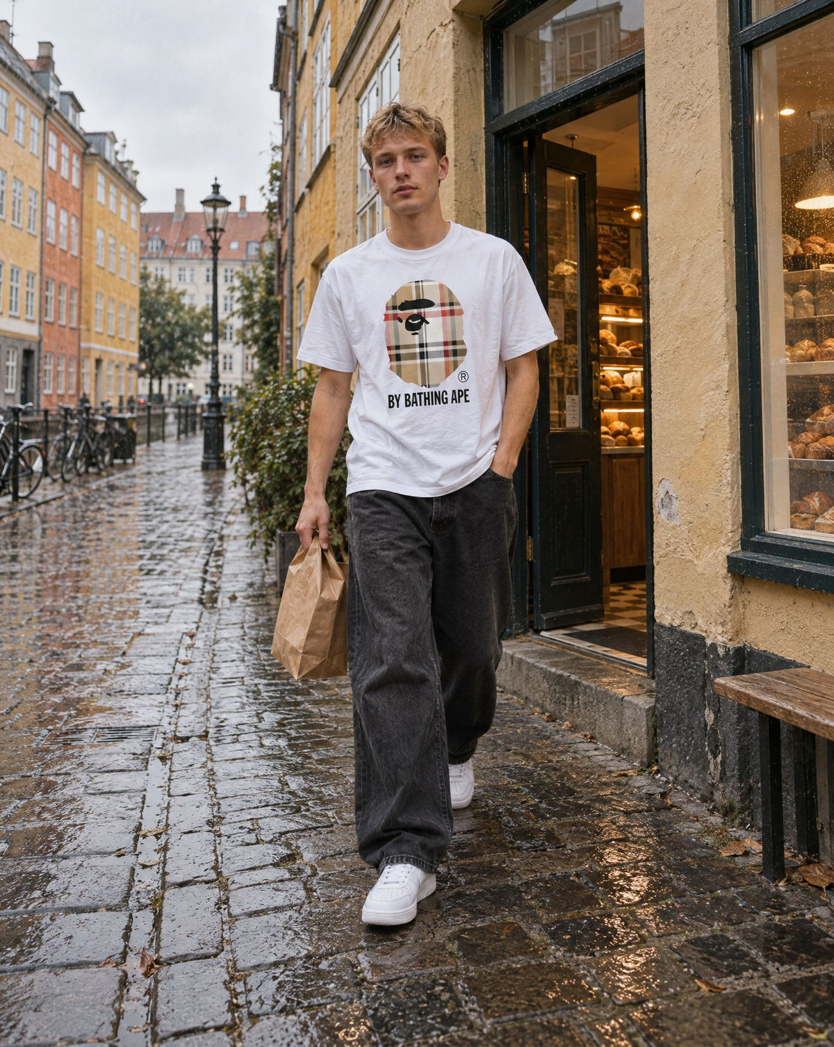 Bape Big Head Plaid T-shirt White - streetstyle i København