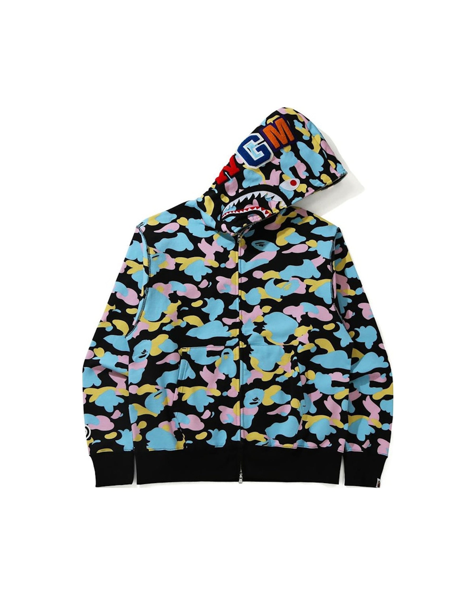 BAPE New Multi Camo Shark Relaxed Full Zip Hoodie Black