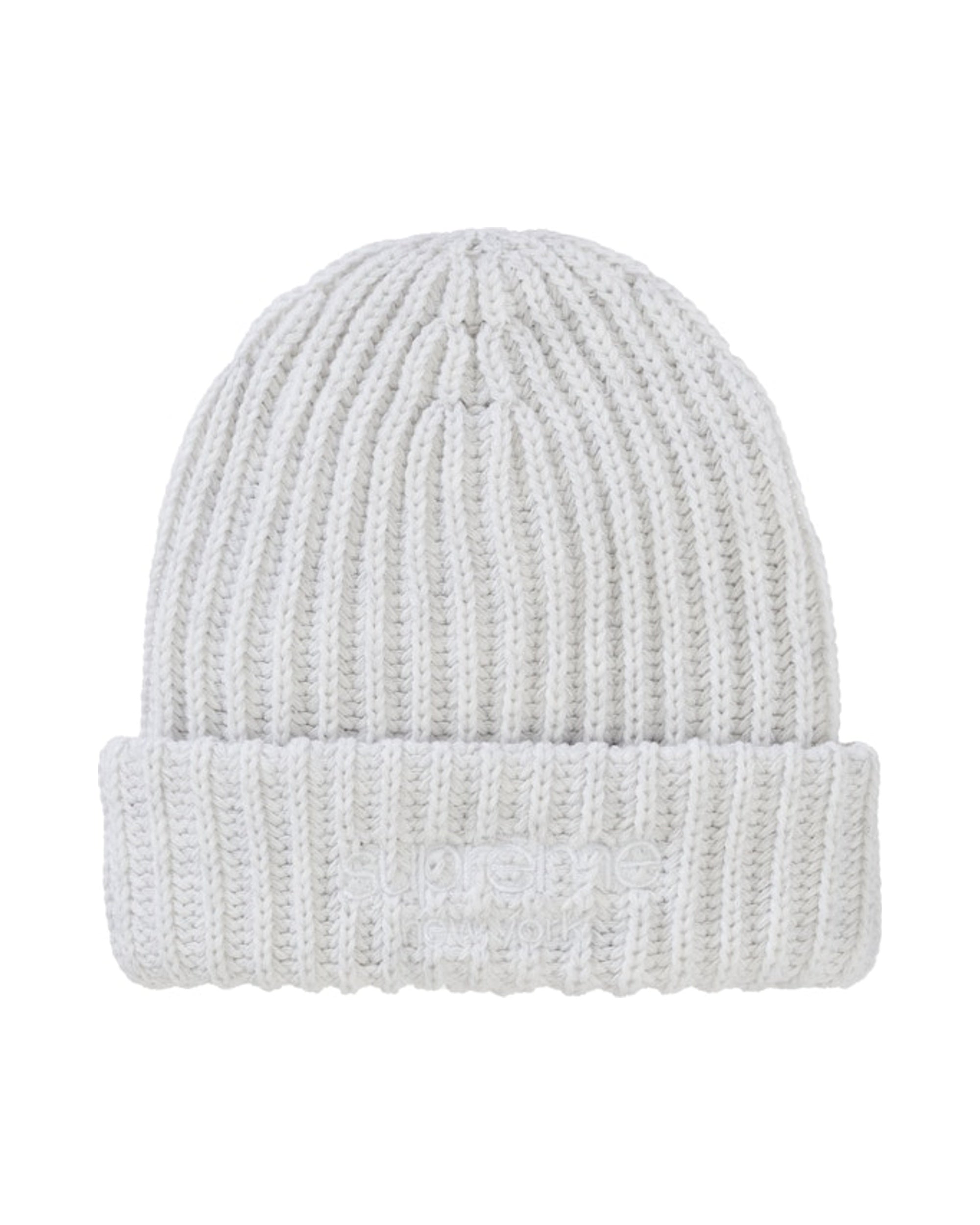 Supreme Chunky Rib Classic Logo Beanie White